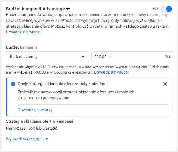 budzet kampanii dynamic facebook ads