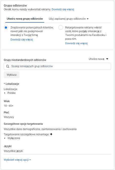 dobieranie grup dynamic facebook ads