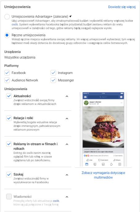placementy reklam dynamic facebook ads
