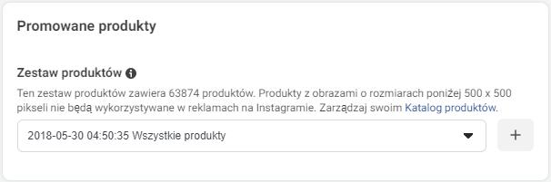 wybor produktow dynamic facebook ads