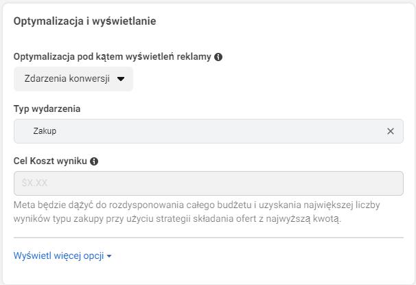 wybor zdarzenia dynamic facebook ads